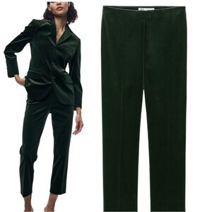 ZARA green velour straight cut cropped pants size extra large